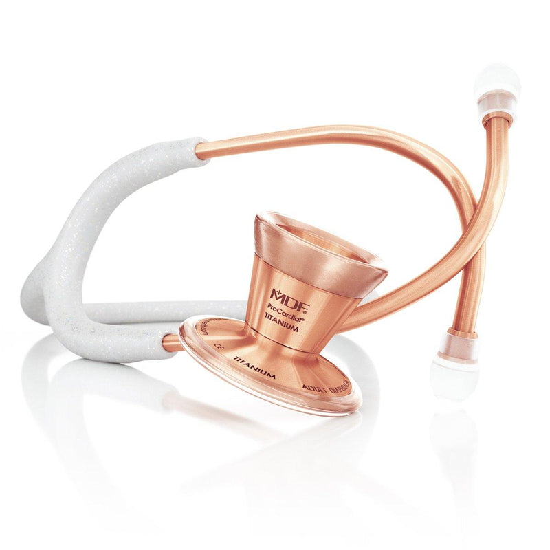 MDF® ProCardial® Adult Titanium Stethoscope - Rose Gold - White Glitter