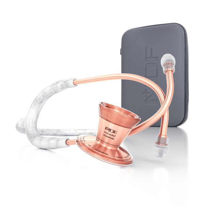 ProCardial® Titanio Fonendoscopio Adulto +Estuche -Mármol / Rosa Oro - Sitio web oficial de MDF Instruments
