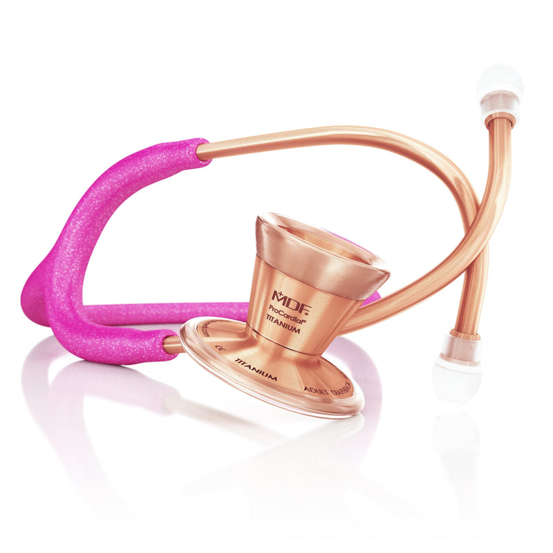ProCardialå¨ Titanium Cardiology Stethoscope - Pink Glitter/Rose Gold - MDF Instruments Official Store - No - Stethoscope