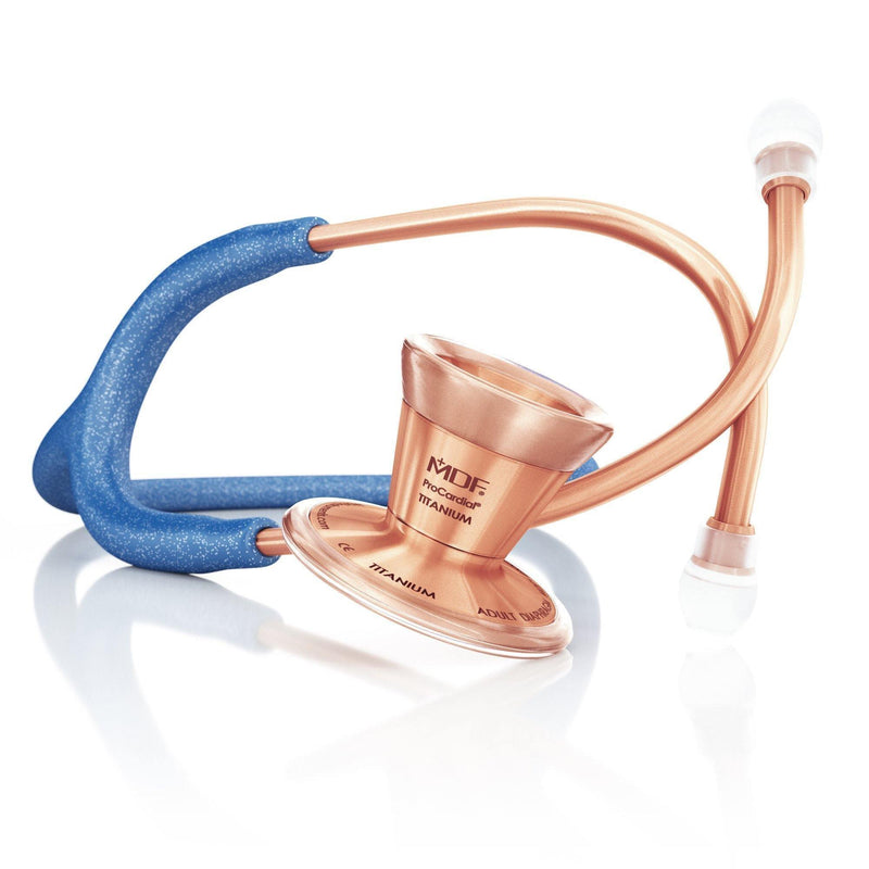 ProCardial® Titanio Fonendoscopio Adulto +Estuche - Azul Royal Brillante/Oro Rosa