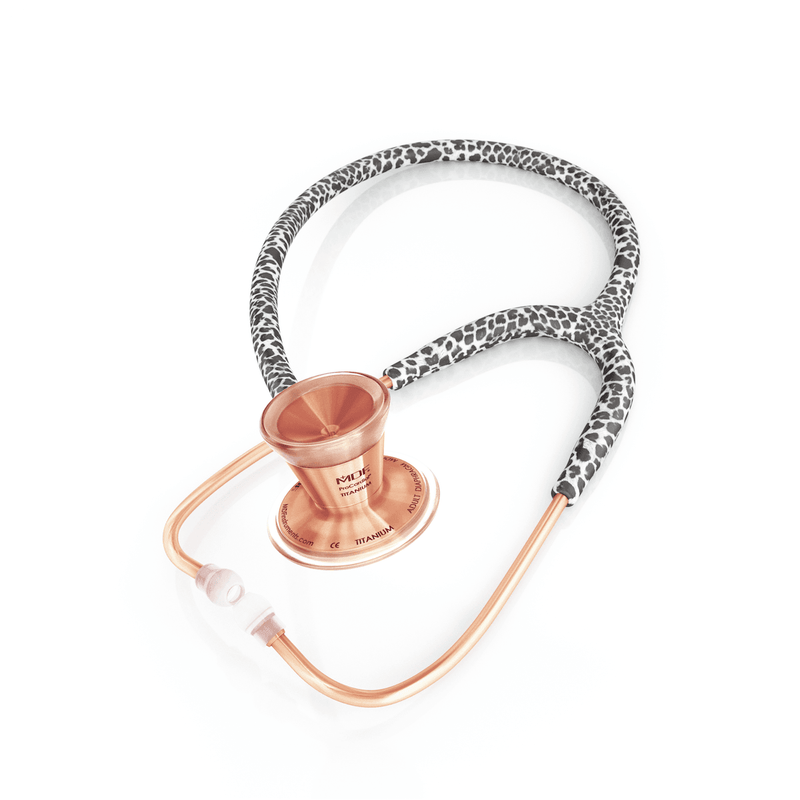 ProCardial® Titanio Fonendoscopio Adulto + Estuche - Leopardo de Nieve/Oro Rosa