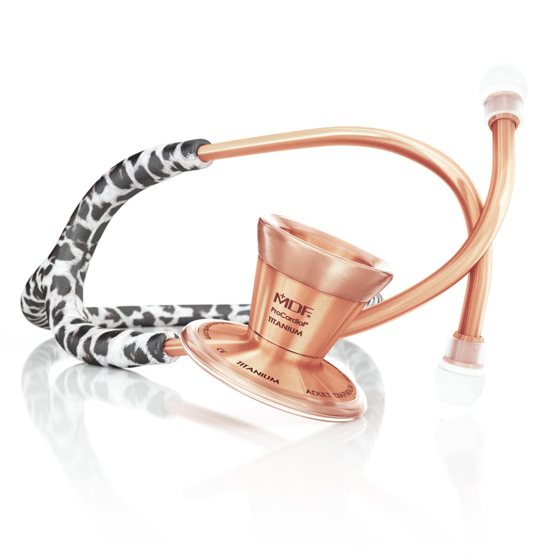 ProCardial® Titanio Fonendoscopio Adulto + Estuche - Leopardo de Nieve/Oro Rosa